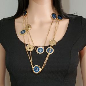 Lilly Pulitzer Gold and Blue Button Necklace